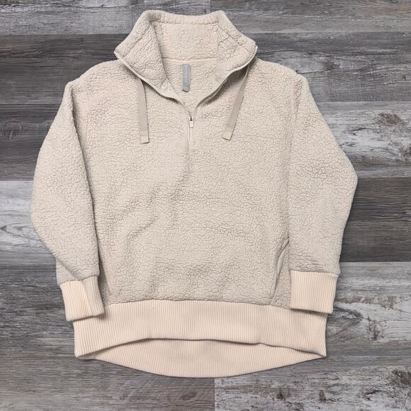 Athleta Talus Cream Womens S Half Zip Pullover Sporty Sherpa Fleece‎ Sweatshirt - Picture 1 of 8
